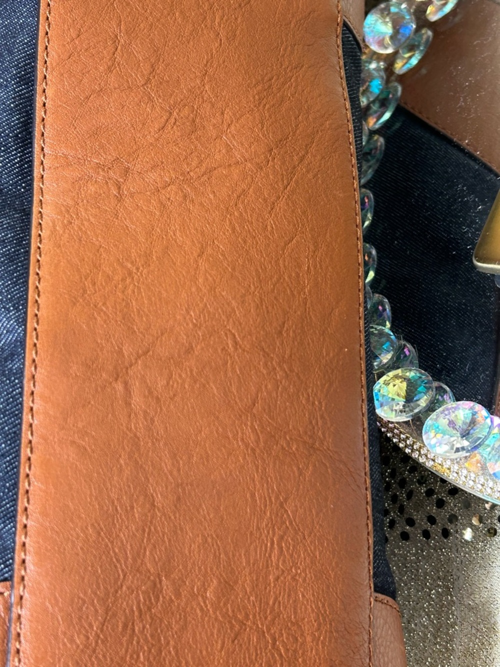 MICHAEL Michael Kors Navy Denim and Brown Leather Tote Approx. 15 x 11 x 4 - Picture 11 of 17